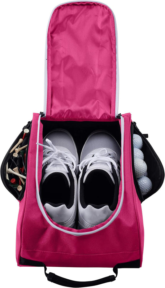 Golf Shoe Bag - Zippered Shoe Carrier Bags with Ventilation & outside Pocket for Socks, Tees, Etc. (Pink)