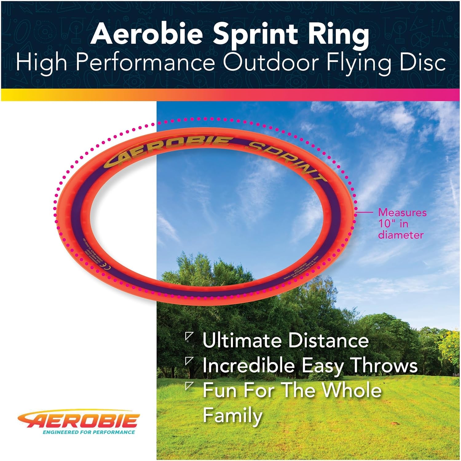 Sprint Ring Outdoor Flying Disc - 10 Inch, Orange