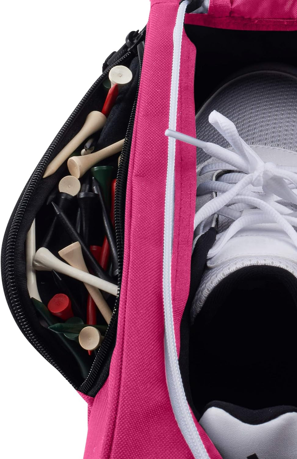 Golf Shoe Bag - Zippered Shoe Carrier Bags with Ventilation & outside Pocket for Socks, Tees, Etc. (Pink)