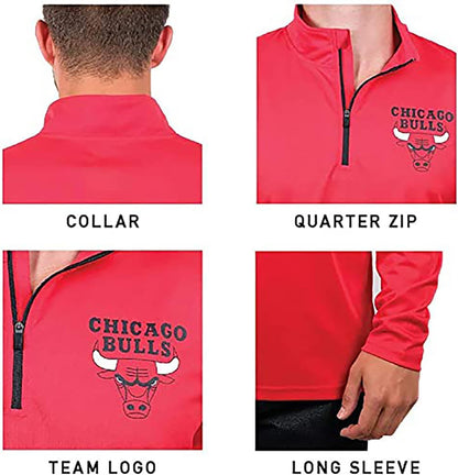 NBA Mens NBA Official Quarter Zip Long Sleeve Pullover T-Shirt