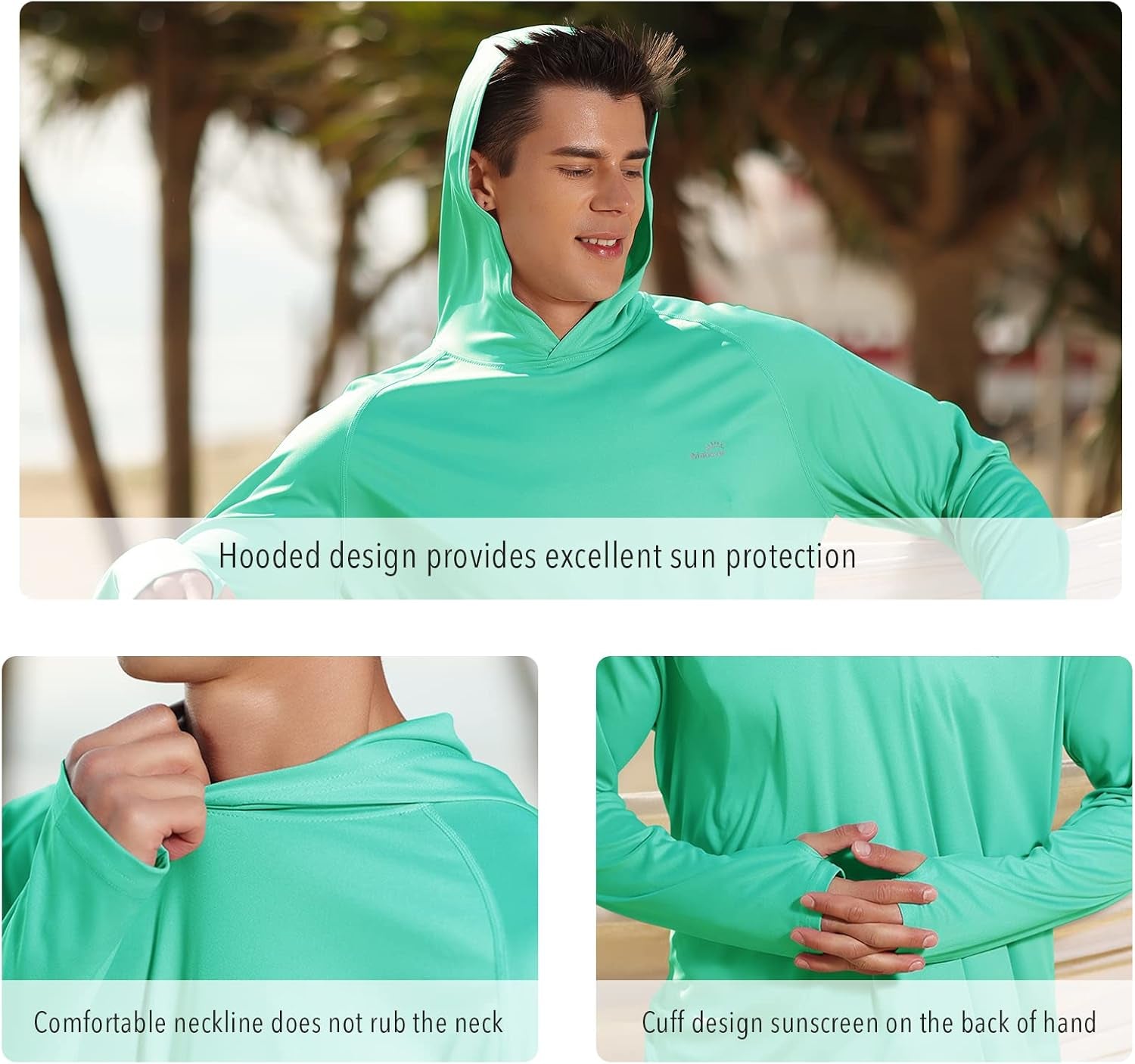 Men's UPF 50+ Long Sleeve Sun Protection Hoodie - UV Resistant Rash Guard for Hiking, Fishing, and Swimming